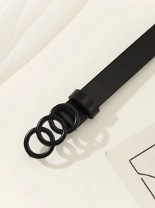 1pc Women's New Dark Style Three Ring Buckle Simple Versatile Waist Belt, Fits For Daily Wear With Dresses, S Or Suits Summer, School Fall, Autumn, Halloween - Black - View 4