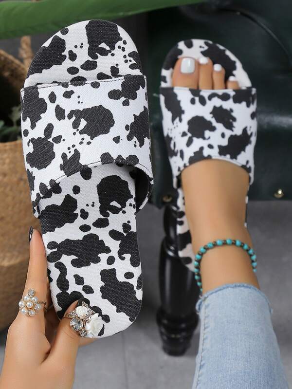 Women's Fashionable Flat Slippers With Cow Pattern Single-band