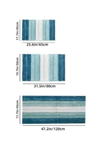 1pc Polyester Fiber Stripe Absorbent And Non-Slip Floor Mat - Blue - View 3