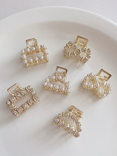 6 Stücke Damen Metall Kunstperle Strass Haarklammern, elegante Sommer Haarklammern, Haarklips, Haarspangen, Haarklammern, Haarschmuck, Schulbedarf, College, Perlen Haarschmuck Herbst Winter für Urlaubsoutfits Frau