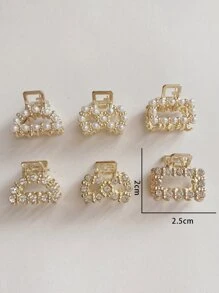 6 件装女士金属仿珍珠水钻发夹优雅夏季爪夹发夹发夹发夹发夹发夹接发夹，学校用品，学院，珍珠发饰秋冬度假装女士 - 金色 - 查看 5