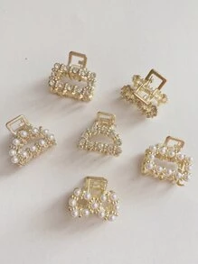 6 件装女士金属仿珍珠水钻发夹优雅夏季爪夹发夹发夹发夹发夹发夹接发夹，学校用品，学院，珍珠发饰秋冬度假装女士 - 金色 - 查看 3