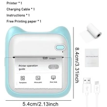 迷你移動式熱感照片印表機,學生口袋迷你錯誤標籤印表機,適用於禮品、學習、筆記、工作、兒童、照片、圖像、備忘錄(注意:可以選擇印表機或5卷自粘印刷紙) - 藍色 - 查看 2