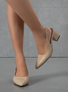 女性高跟高跟鞋帶尖頭,粗跟,踝帶,優雅和舒服的戶外鞋 - 杏色 - 查看 2