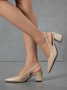 女性高跟高跟鞋帶尖頭,粗跟,踝帶,優雅和舒服的戶外鞋 - 杏色 - 查看 3