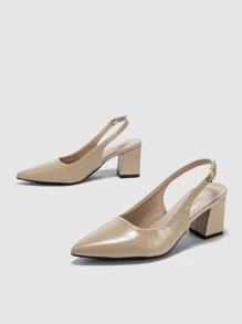 女性高跟高跟鞋帶尖頭,粗跟,踝帶,優雅和舒服的戶外鞋 - 杏色 - 查看 5