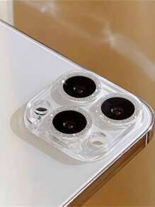 1pc Colorful Sparkling Camera Lens Tempered Glass Protector, Anti-scratch/dust/water/shock, Compatible With Iphone 11 12 13 14 Pro Max - Silver - View 1