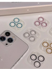 1pc Colorful Sparkling Camera Lens Tempered Glass Protector, Anti-scratch/dust/water/shock, Compatible With Iphone 11 12 13 14 Pro Max - Silver - View 2