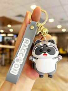 Llavero De Mapache De Mujeres De 1 Pieza Con Cascabel Y Cierre De Metal Dorado, Llavero De Mapache Encantador, Llavero De Mapache Aterrador, Llavero De Pvc De Recuerdo Del Festival - Gris - Ver 1