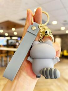 Llavero De Mapache De Mujeres De 1 Pieza Con Cascabel Y Cierre De Metal Dorado, Llavero De Mapache Encantador, Llavero De Mapache Aterrador, Llavero De Pvc De Recuerdo Del Festival - Gris - Ver 2