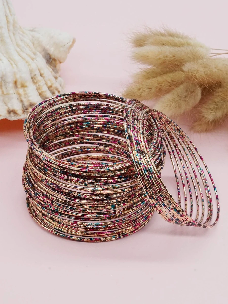 60pcs Iron Alloy Colorful Painted Resin Star Beads Bangle Bracelet - Colorful - View 1