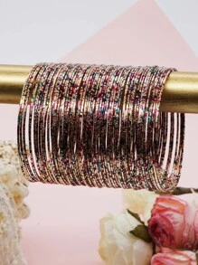 60pcs Iron Alloy Colorful Painted Resin Star Beads Bangle Bracelet - Colorful - View 2