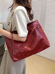 CHICVUE 2025 New Korean Bag Women New Hand-Held Large Bag Retro Design Versatile Shoulder Casual Tote Bag Gifts - Burgundy - View 8