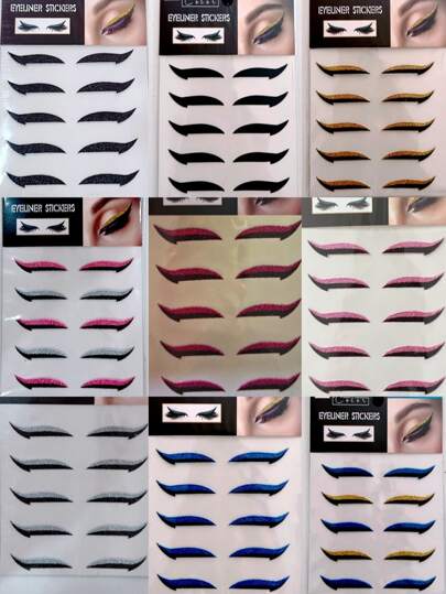 8 Cartelas ，Kit 5 pares delineador adesivo reutilizável original Cor Aleatoria