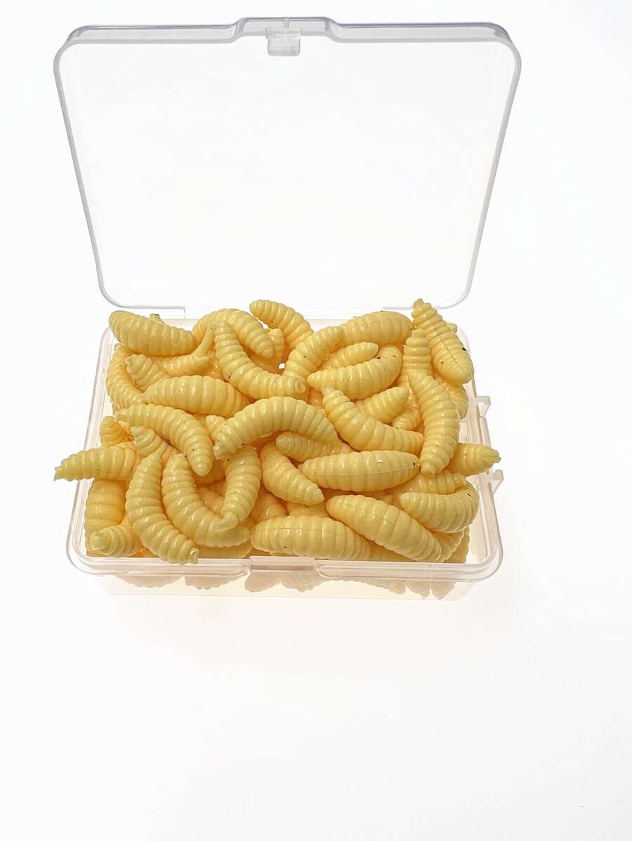 1盒100入黃色蛆蟲柔軟釣魚餌硅膠餌,用於誘餌魚 - 黃色 - 查看 1