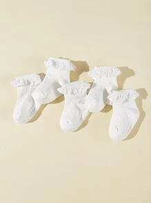 5對寶寶女孩防滑花朵蕾絲膠麻襪子，帶有3D裝飾和中筒 - 白色 - 查看 2
