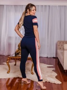Conjunto Com Faixa Modeladora marinho com rose Dondoka