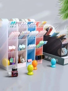 1 pieza de gran capacidad de plástico Bote para lápices , nórdico simple múltiples fines azul Caja de almacenamiento de papelería para casa - Azul - Ver 2