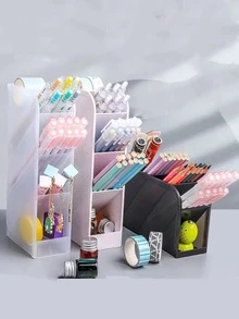 1 pieza de gran capacidad de plástico Bote para lápices , nórdico simple múltiples fines azul Caja de almacenamiento de papelería para casa - Azul - Ver 3