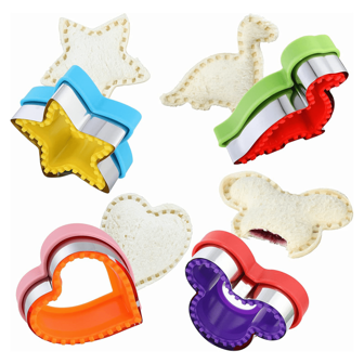 Sandwich Cutter And Sealer Set, Including 4pcs Bread Sandwich Decruster Pancake Maker DIY Cookie Cutters In The Shapes Of Heart, Dinosaur, And Star. Suitable For Kids' Bento Box (random Color)