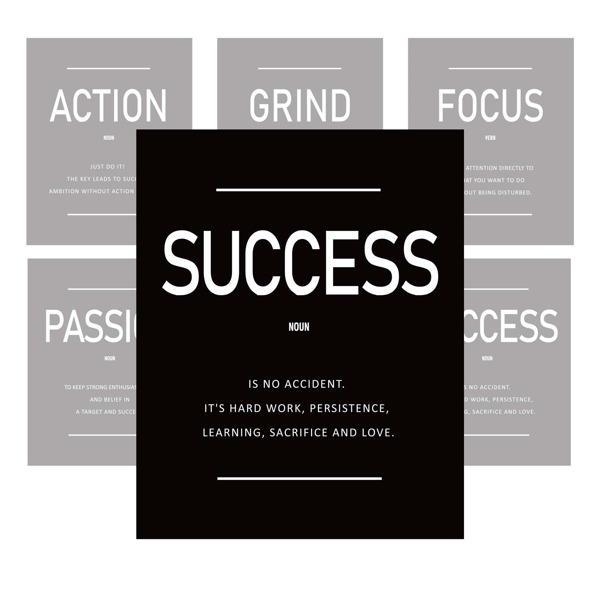 Motivational Art Prints, Set Of 6, Without Frame, Suitable For Hanging In Scenes Like Offices, Study Rooms, Classrooms, Bedrooms, Etc. Excellent Craftsmanship With Art Paper And Black Hot Stamping, Great Gift Choice.
