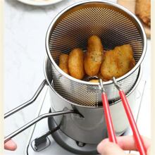 18/8 Sus304 Stainless Steel Deep Fry Pan & Mini Fryer With Filter Screen For Household Use, Oil Saving - Silver - View 3