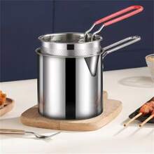 18/8 Sus304 Stainless Steel Deep Fry Pan & Mini Fryer With Filter Screen For Household Use, Oil Saving - Silver - View 6