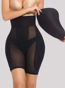 可拆式加墊臀部提拉高腰短褲塑身衣 - 黑色 - 查看 2