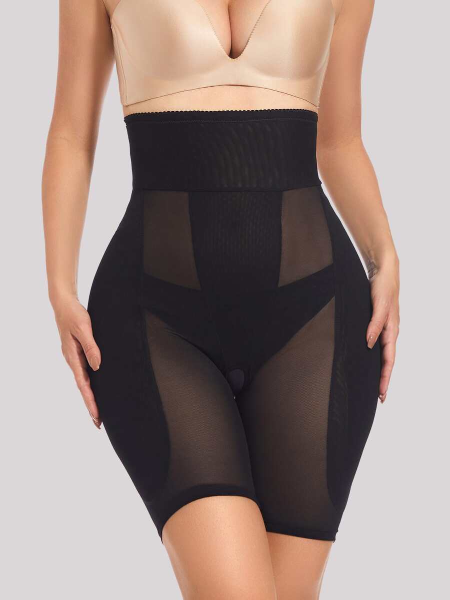 可拆式加墊臀部提拉高腰短褲塑身衣 - 黑色 - 查看 1