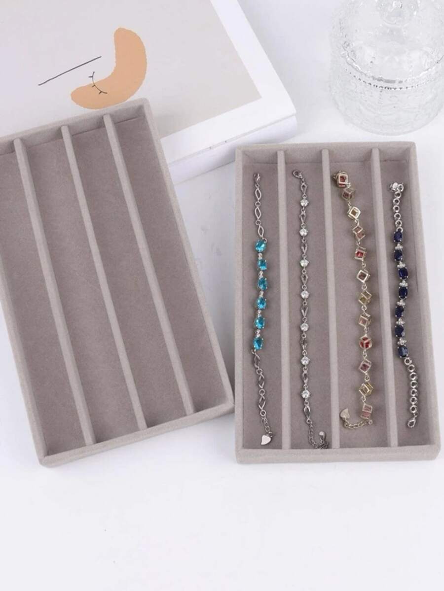 1入組絲絨首飾盒項鍊首飾託盤收納 - 灰色 - 查看 1