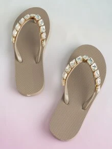 Diamond Rhinestone Decorated Flip-flops For Home And Beach - Grey - View 4