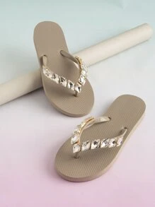 Diamond Rhinestone Decorated Flip-flops For Home And Beach - Grey - View 3