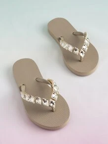 Diamond Rhinestone Decorated Flip-flops For Home And Beach - Grey - View 2