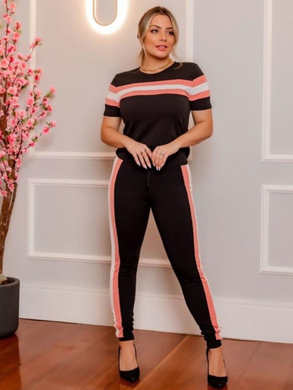 Conjunto Com Faixa Modeladora preto com rose Dondoka