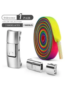 1 Pair Of Elastic No Tie Shoelace Buckles In Solid Or Colorful Design, Fashionable And Versatile, Suitable For Sneakers, Athletic Shoes And Casual Shoes - Multicolor - View 6