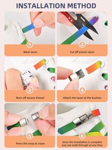 1 Pair Of Elastic No Tie Shoelace Buckles In Solid Or Colorful Design, Fashionable And Versatile, Suitable For Sneakers, Athletic Shoes And Casual Shoes - Multicolor - View 5