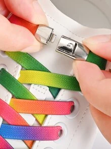 1 Pair Of Elastic No Tie Shoelace Buckles In Solid Or Colorful Design, Fashionable And Versatile, Suitable For Sneakers, Athletic Shoes And Casual Shoes - Multicolor - View 3