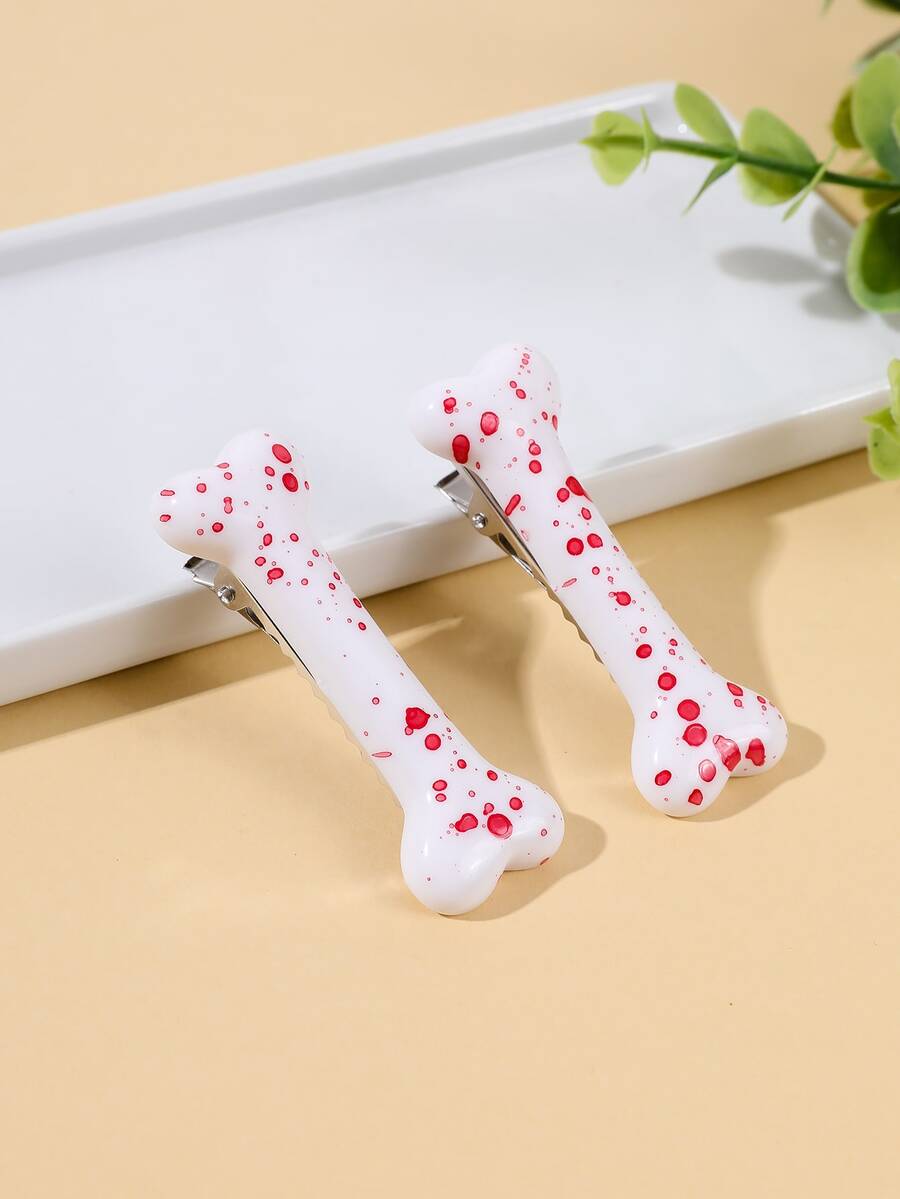 2 piezas moda sangre huesos Accesorios de pelo Pasador lado clips - Multicolor - Ver 1