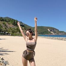 New 2pcs Tankini Swimsuit Set, Modest & Flattering Design, Fashionable For Beach, Holiday, Swimming - Khaki - View 5