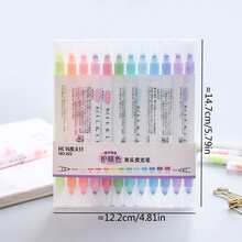 12pcs Dual Tip Vintage Highlighter Pens Set For Bullet Journaling, Drawing & Eye Protection Marker Pens - Multicolor - View 6