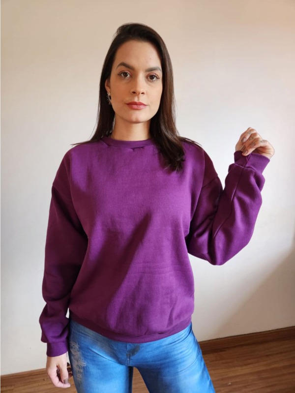 Blusa Moletom Feminina Gola Careca Básica