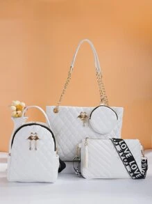 Fashionable And Practical Bag Set! Delicate Texture Combined With Exquisite Hardware, Each One With Unique Charm. Whether For Commuting, Dating Or Daily Outings, They Can Be Easily Matched To Enhance Your Style And Embark On A New Journey Of Refined Living. - White - View 1