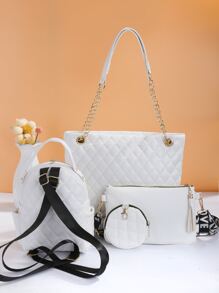 Fashionable And Practical Bag Set! Delicate Texture Combined With Exquisite Hardware, Each One With Unique Charm. Whether For Commuting, Dating Or Daily Outings, They Can Be Easily Matched To Enhance Your Style And Embark On A New Journey Of Refined Living. - White - View 3