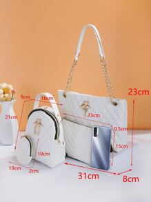 Fashionable And Practical Bag Set! Delicate Texture Combined With Exquisite Hardware, Each One With Unique Charm. Whether For Commuting, Dating Or Daily Outings, They Can Be Easily Matched To Enhance Your Style And Embark On A New Journey Of Refined Living. - White - View 4