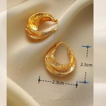 Fashionable Textured Unique French Metal Folded Circle Gold Geometric Asymmetrical Earrings - Gold - View 2