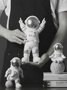 3入組宇航員小雕像,製成ABS材質,家庭客廳桌子裝飾用品,生日蛋糕派對裝飾品 - 銀色 - 查看 5