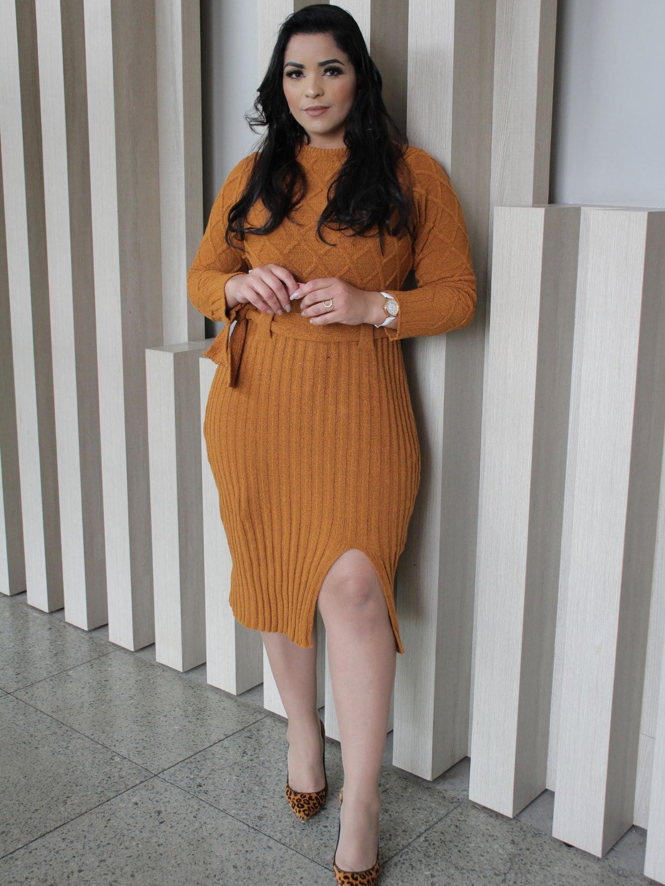 Women Sweater Dresses - Lạc đà - Xem 1