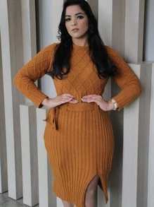 Women Sweater Dresses - Lạc đà - Xem 2