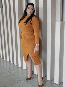 Women Sweater Dresses - Lạc đà - Xem 3