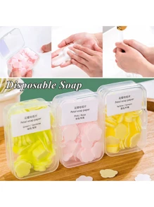 1 Box Of Disposable Outdoor Travel Soap Sheets, Portable Handwashing Paper Soap Mini Soap Paper - Yellow - View 4